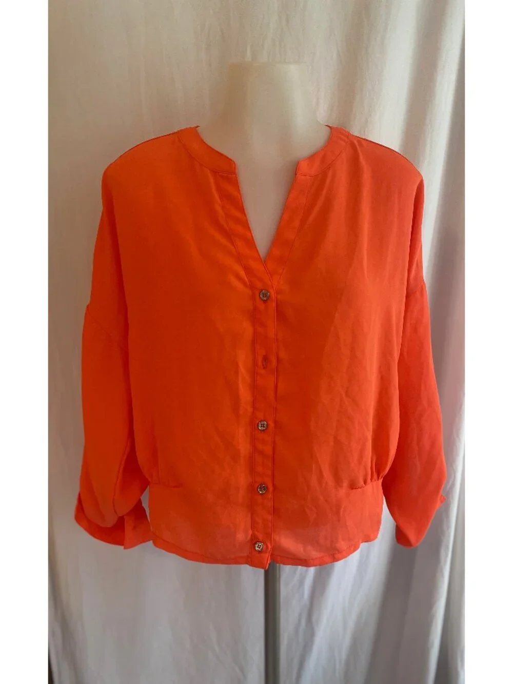 Xhilaration Orange Long Sleece V Neck Button Front Blouse